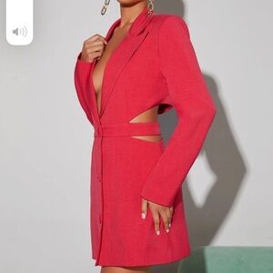 Collar Button Back cut out blazer dress